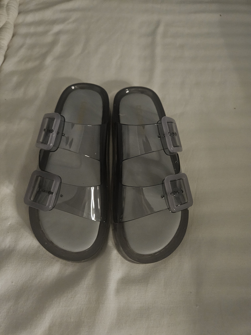 NWOT Jelly Like Grey Double-Buckle Slide Sandals - Women